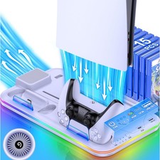Cooling Station for PS5/Pro/Slim with Controller Charger, RGB Fan