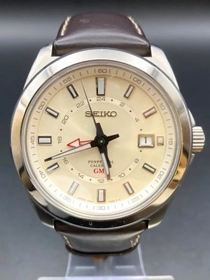 [N Mint] SEIKO PERPETUAL CALENDAR GMT 8F56-00M0 Mens Watch Quartz Ivory Japan