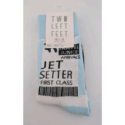 Jet Setter Socks Women's Two Left Feet Plane Ticket Blue White Small Travel (22)