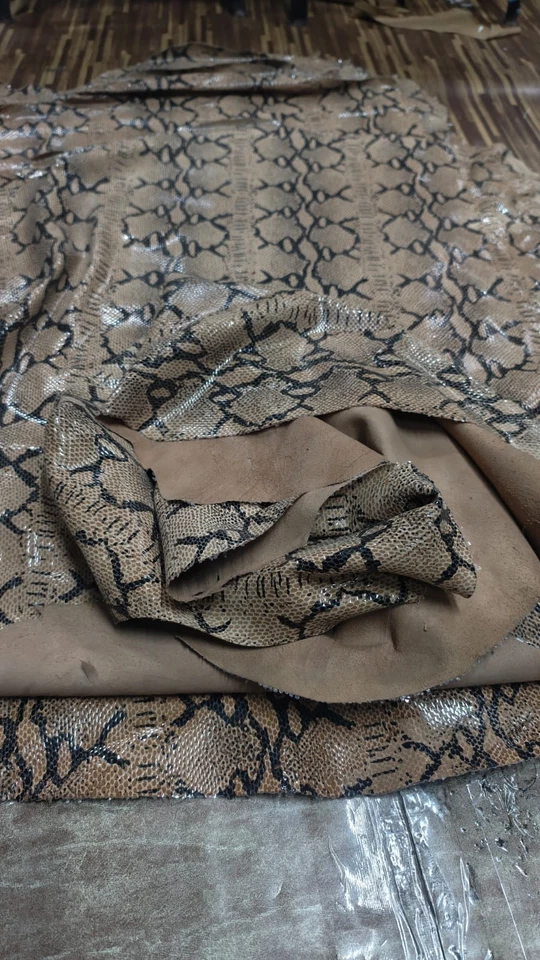 Camel Beige Snake Print Lambskin Leather Hides Indian lambskin skin 6sqf - Image 4 of 4