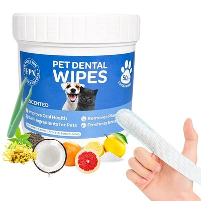 FPN LLC Pet Dental Finger Wipes for Dogs &Cats Teeth Cleaning Finger Wipes Embossed 50CT