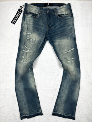 NWT Jordan Craig Martin Stacked Jeans Mens 34 Ripple Effect Faded Distressed