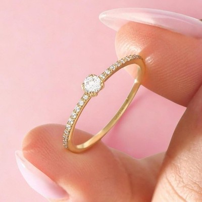 14K Solid Gold Half Eternity Ring 1CT Solitaire Lab Grown Diamond Wedding Ring