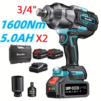 Seesii Schwerlast Akku-Schlagschrauber 1600N.m 2x5,0Ah Lange Laufzeit 3800U/min