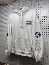 Men  s Tommy Hilfiger Medium Cream Hoodie Sleeve  Back Print M Pullover Fleece