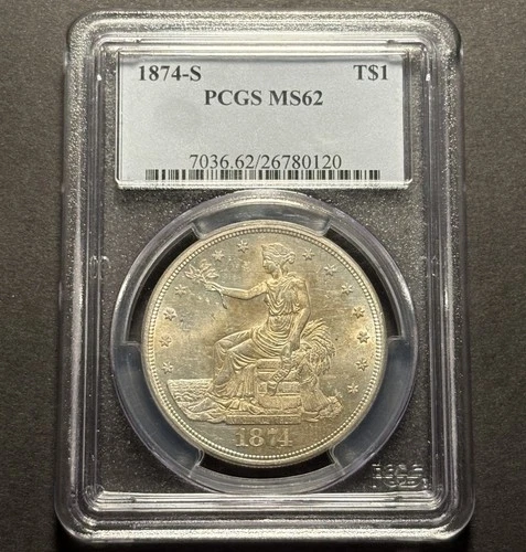 1874-S Trade Silver Dollar — PCGS MS62 🔥 Dripping With Luster, See Video!