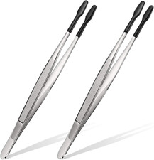 2 Pieces Rubber Tipped Tweezers PVC Rubber Coated Soft Non Marring Flat Tip Lab