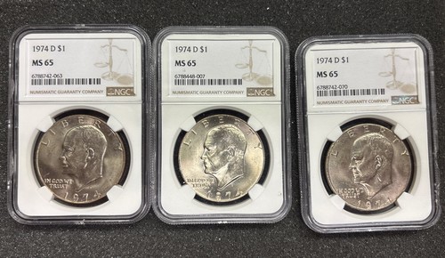 Lot Of 3 Slabs 1974-D Eisenhower 1$ NGC MS65 US Coin IKE One Cracked
