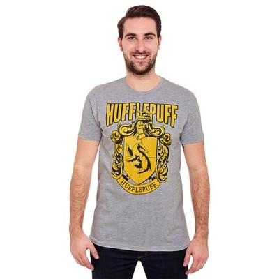 Harry Potter - Hufflepuff Wappen T-Shirt grau - Größe S M L XL wählbar