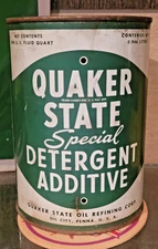 1950s QUAKER STATE SPECIAL DETERGENT ADDITIVE 1 QUART MOTOR OIL TIN CAN UN-EMPTY