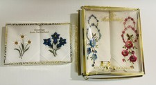 Two Sets Of Vintage Cotton Linen Embroidered Handkerchiefs In Box