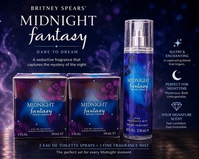 Britney Spears Midnight Fantasy Perfume 1 fl oz X2 + Fine Fragrance Mist
