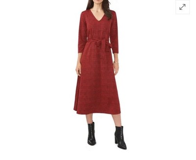 Chaus Jacquard Midi Fit & Flare Plaid Dress - Black/ Red With Belt Size LP