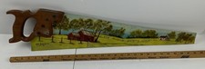 Saw Art Hand Painted Country Scene Barn Fence Opal Dundei 1981 Vintage