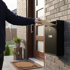 Large Mail Box Lockable Wall Mounted Black Steel Outdoor Letter Box -Dented