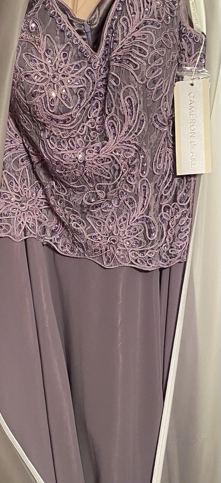 Cameron Blake 116654-VESTIDO DE NOITE-NOVO COM ETIQUETAS TAMANHO 10 MOB/MOG FITA CORPETE COM CHIFFON - Imagem 3 de 4