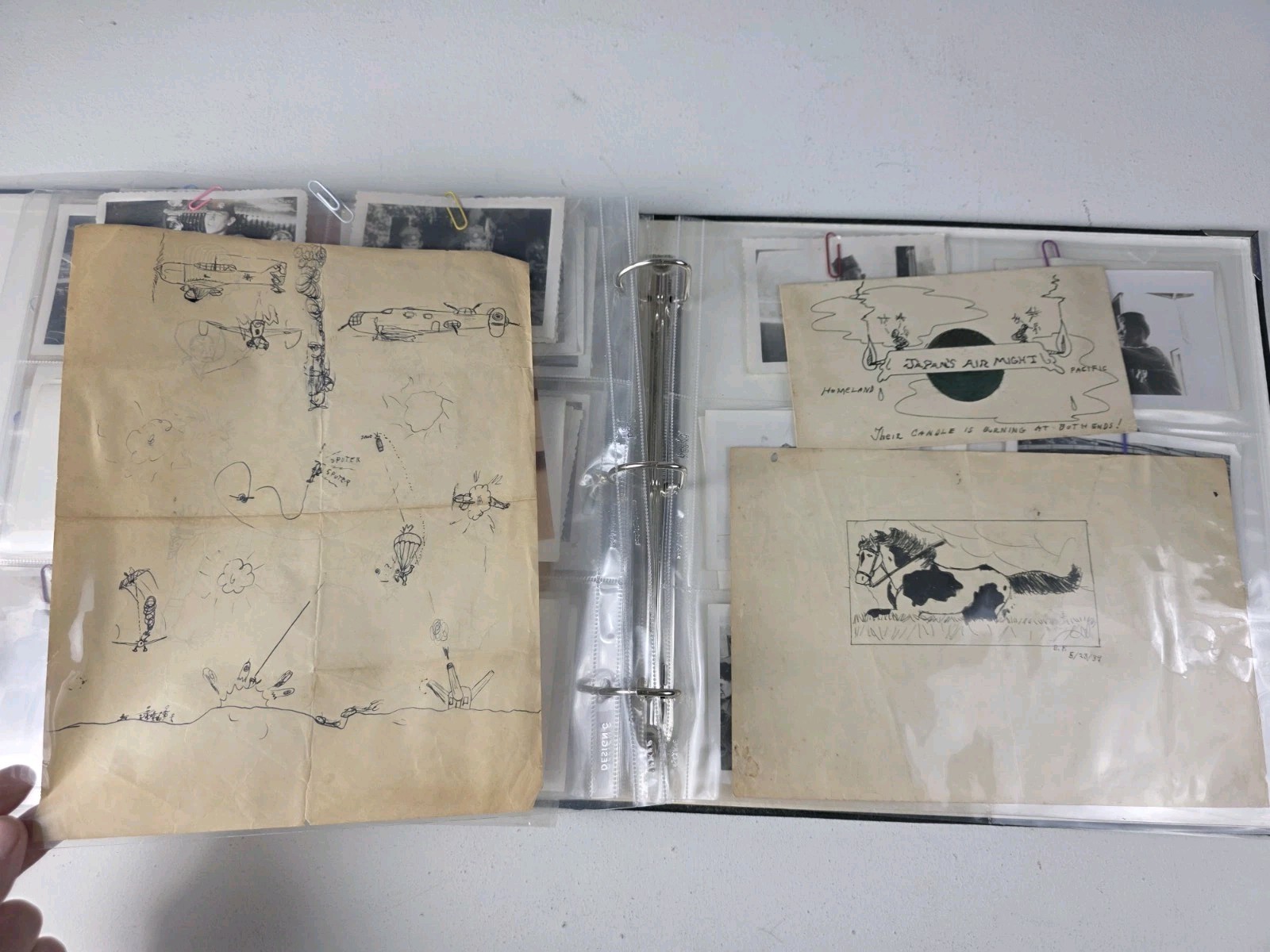 1940s Photo Album B&W Photos World War Drawings Military Airborne Personals Card