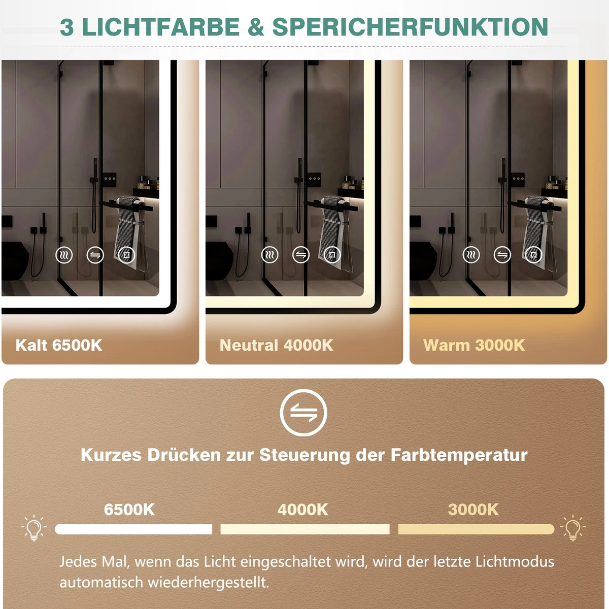 LED Badezimmerspiegel mit Beleuchtung Bad Badspiegel Wandspiegel Dimmbar IP44