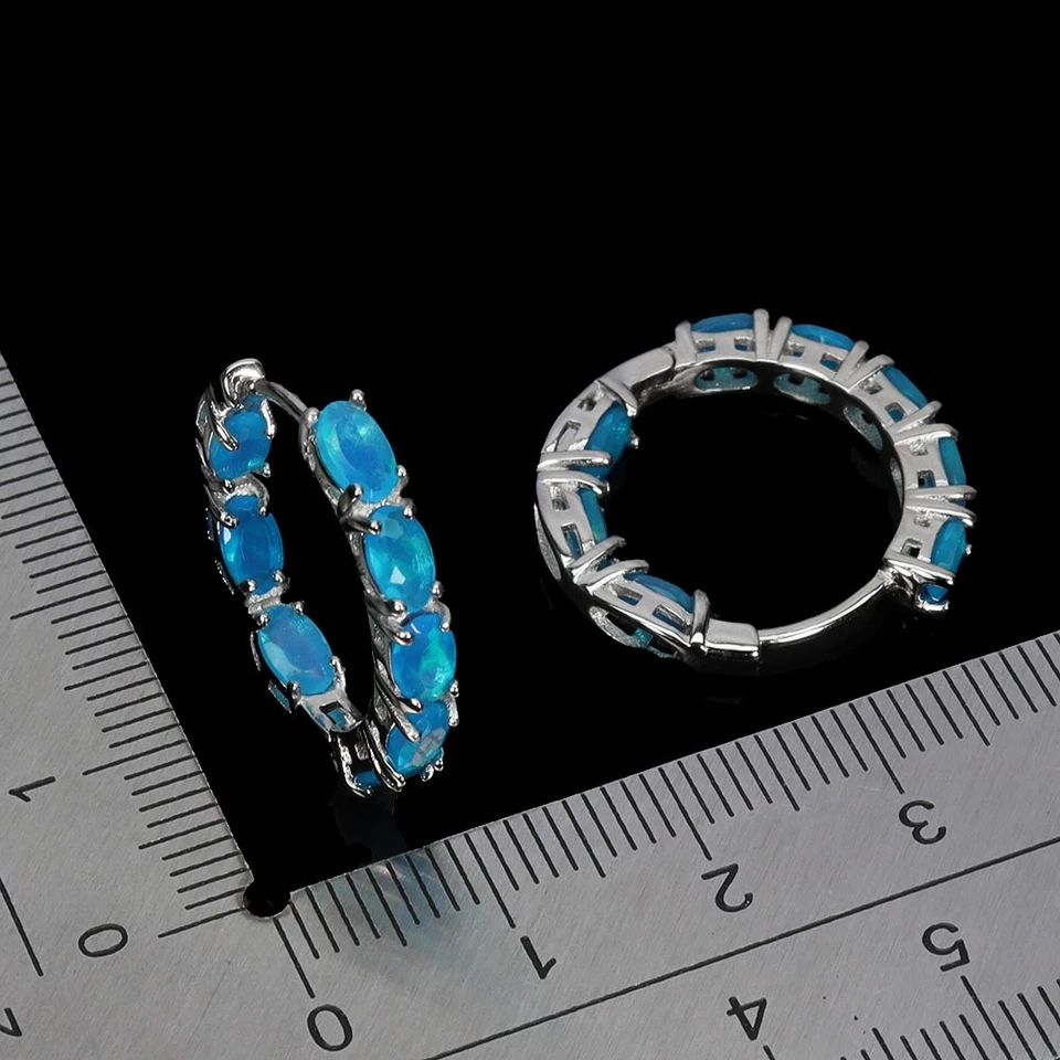 Pendientes de plata de ley 925 ovalados ópalo azul 5x3 mm joyas de piedras preciosas naturales Foto 3 de 4