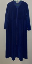 Vtg Vanity Fair Blue Velour House Coat Bathrobe Long Robe Pockets Zip Front Med