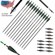 12pcs Fiberglass Arrows 28" Spine 500 + 12pcs Broadheads Compound Bow Recurve