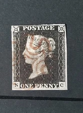 GB QUEEN VICTORIA SG 2 1D BLACK, 4 MARGIN, RED MALTESE CROSS CANCEL