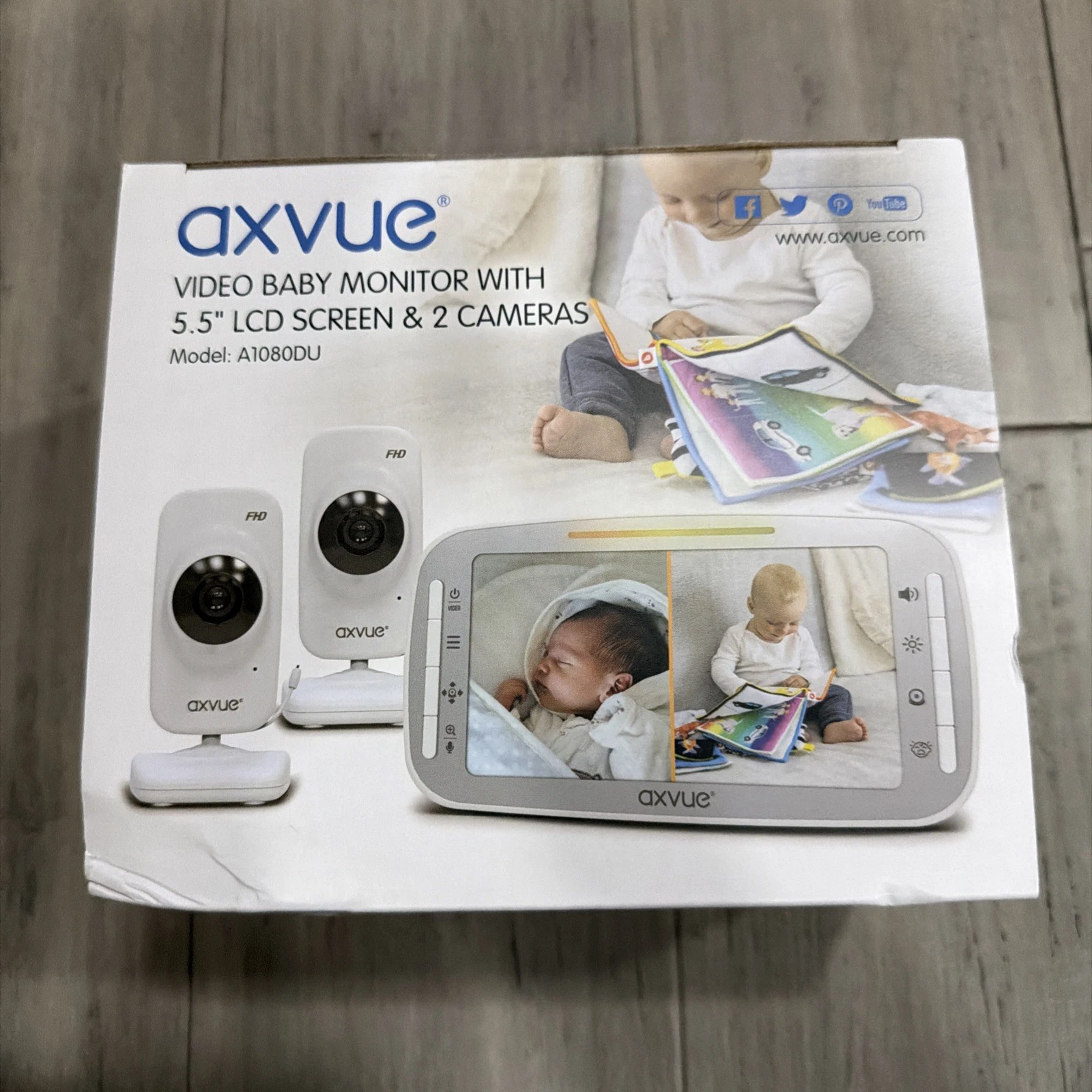 Axvue A1080DU Video Baby Monitor 1080P Full HD 5.5" LCD Screen + 2 Cameras