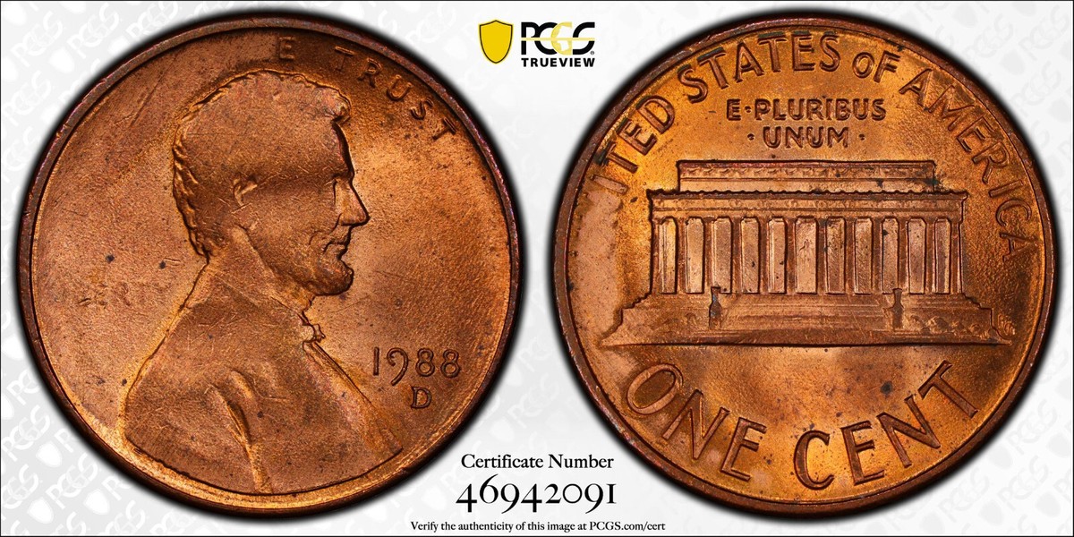 1988 STRUCK THROUGH GREASE MINT ERROR PENNY ONE OF KIND VERY