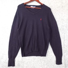 Vintage Polo Ralph Lauren Pony Sweater Men Small Navy Lambswool Knit DEFECTS