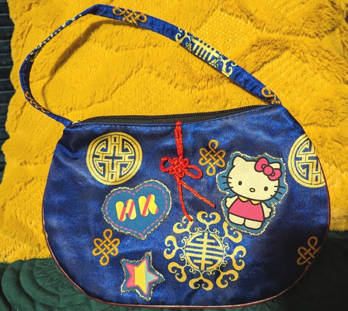 Handmade? Hello Kitty Sanrio Mini Handbag Blue Silk Glitter Patches Strap EUC