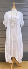 Lagenlook , Italian , balloon hem ,BOHO,   long maxi LINEN  dress WHITE 14-18