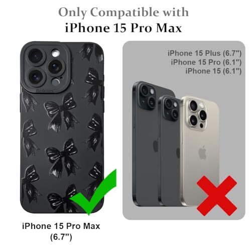 【mj】rhode iPhone15 pro ケース＋ribbon Case for iPhone 15 Pro Max Black Ribbon Bow Pattern Print