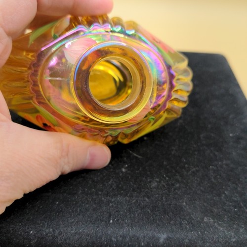 2005 Fenton Gold Iridescent Art Deco Glass Hand Painted Perfume Bottle Signed - Picture 11 of 16