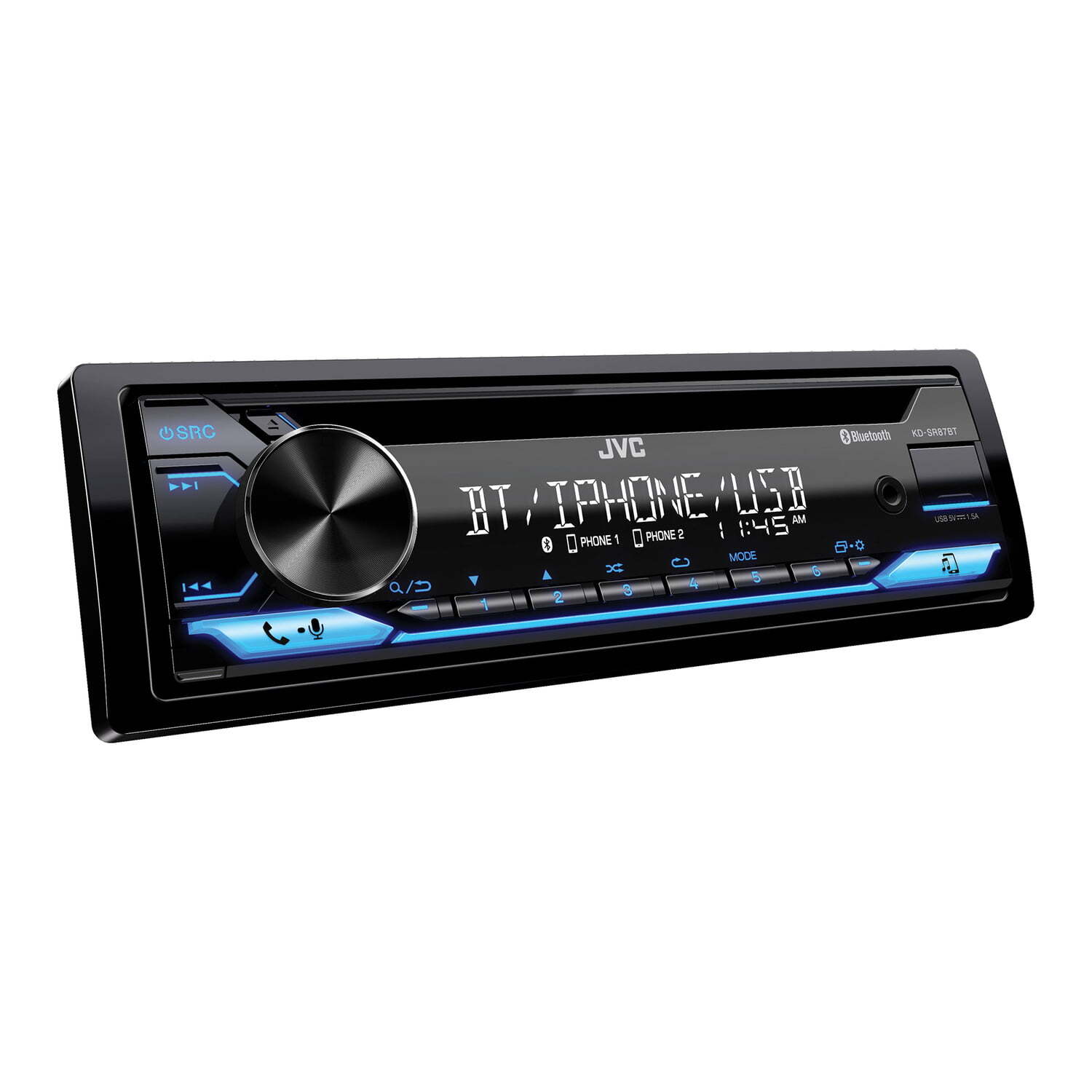 JVC KD-SR87BT Single DIN Car Stereo CD Player, High Power Amplifier, AM/FM Radio