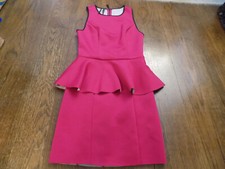 GUESS Bright Fuchsia Sleeveless Bonded Scuba Dress Ruffle Waist skirt sz 0 EUC