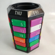 Vintage Rubiks Slide Puzzle Seven Sided Calendar Piggy Bank Coins Thinking Learn