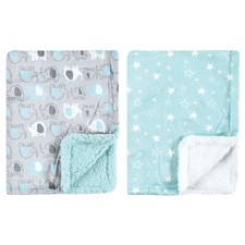 Luvable Friends Plush Blanket with Sherpa Back, Boy Basic Elephant, One Size