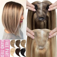 Real Remy Human Hair Toupee Lace Base Topper Hairpiece Clip In Middle/Free Part