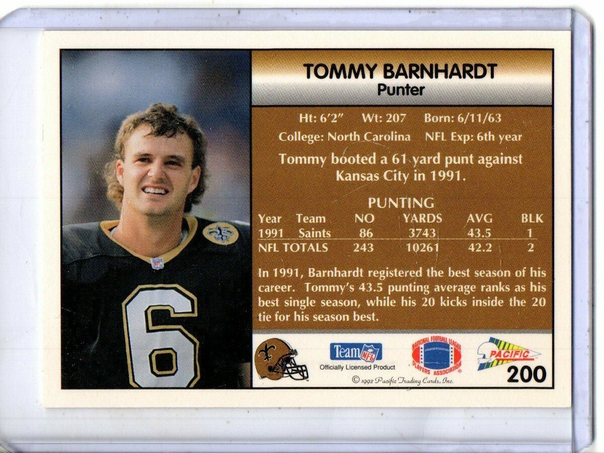 1992 PACIFIC #200 TOMMY BARNHARDT NEW ORLEANS SAINTS | eBay