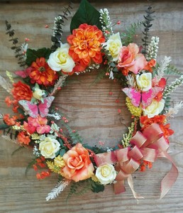 Handmade Summer Wreath Grapevine Silk Flowers Greens Burlap