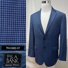Men's Jos. A. Bank Tailored Fit Blue Micro Plaid 2-Button 38R Blazer Jacket Coat