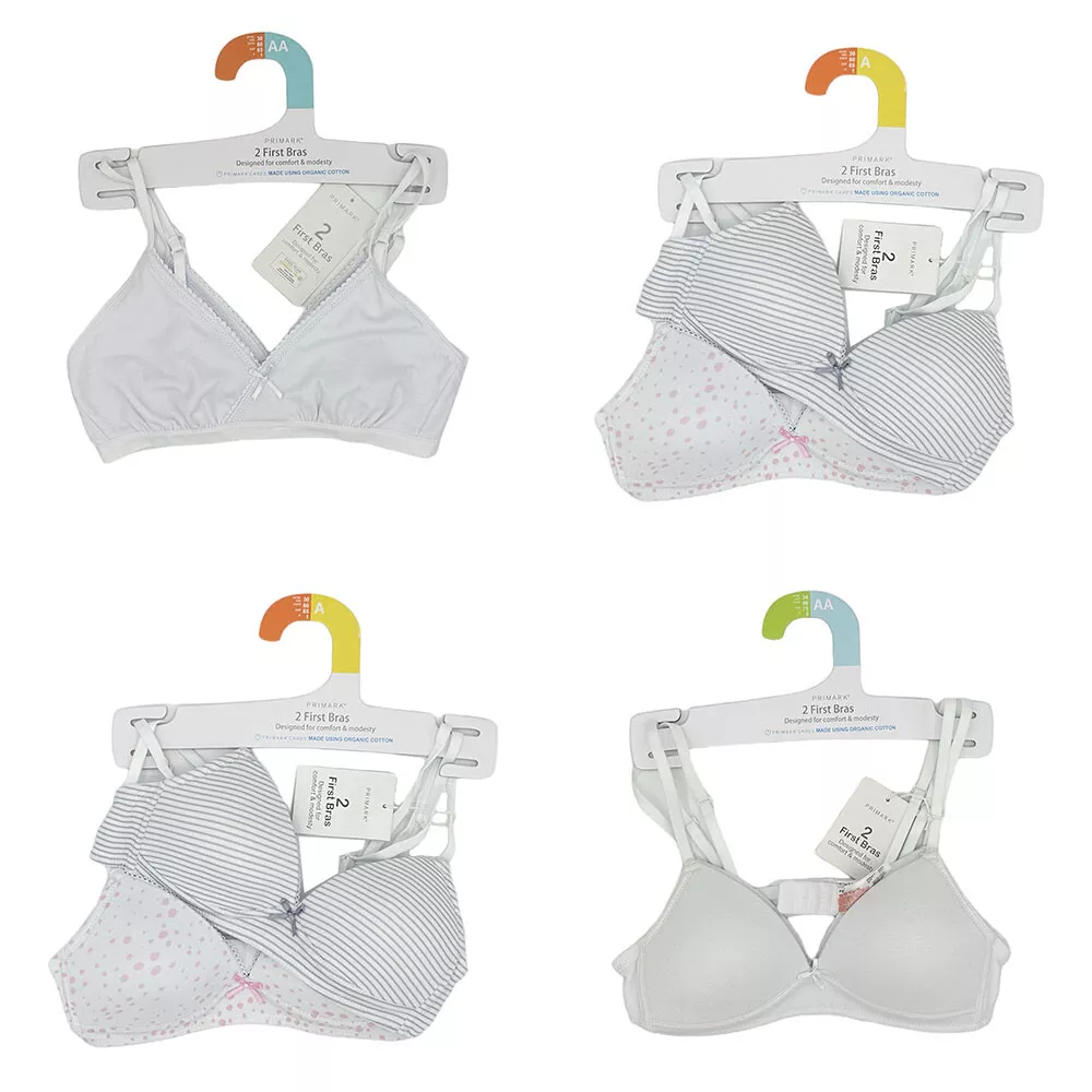 PRIMARK GIRLS SEAMFREE FIRST BRA 2 PACK COTTON ADJUSTABLE PADDED / NON  PADDED