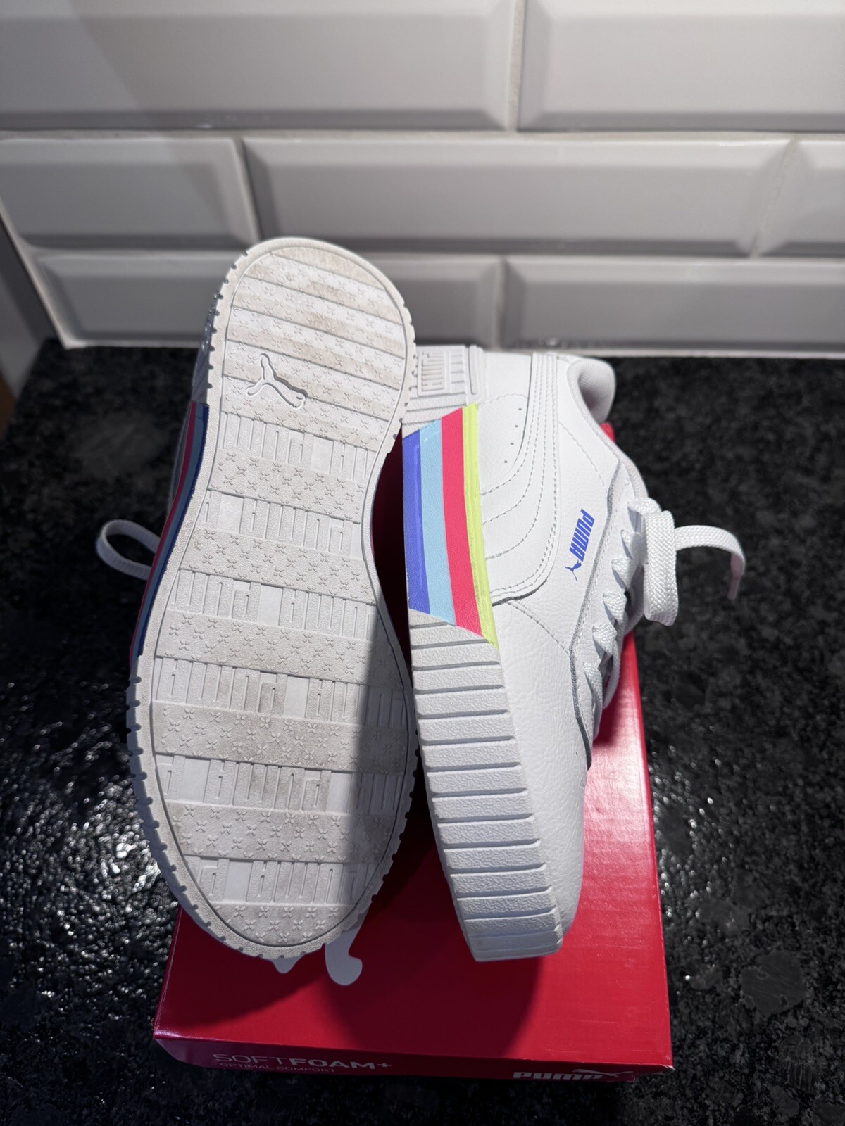 SAOLA Scarpe Puma Carina 2.0 Stripes Jr da bambina US 4.5 sneakers bianche multipiattaforma