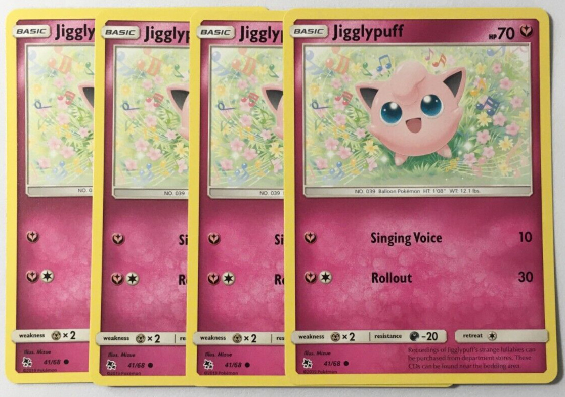 POKEMON 4 X JIGGLYPUFF 41/68 HIDDEN FATES COMMON NEAR MINT
