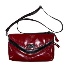 Nino Bossi Vintage Italian Red And Black Leather Envelope Clutch Crossbody Purpl