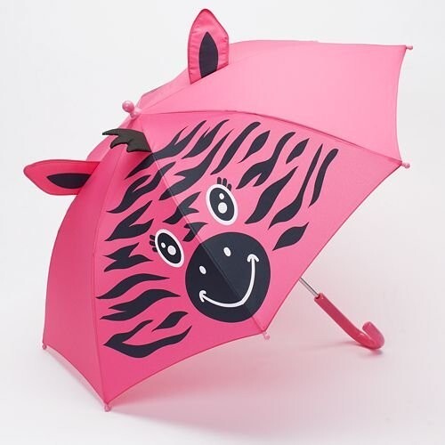 Capelli Kids 3D Zebra Ears Umbrella, Pink/Black - Picture 2 of 4