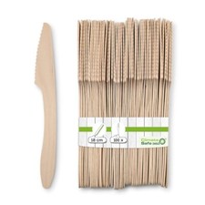 100 Pcs Bio Couteaux à usage unique en bois 18cm pour traiteur snack