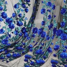 1 Yard Tissu Dentelle Mesh Fleurs Brodées Paillettes Pour Robe De Mariage DIY