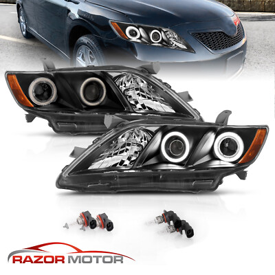 [Dual LED Halo]For 2007 2008 2009 Toyota Camry Black Projector Headlights Pair
