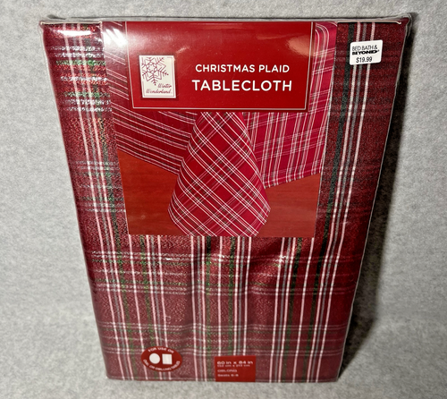 Winter Wonderland Metallic Red Plaid Christmas Holiday Tablecloth 60" x 84" Lame